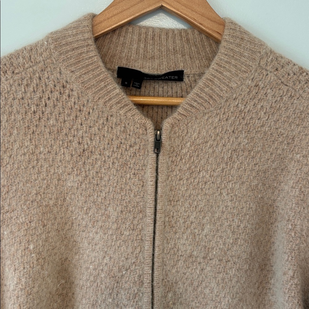360 Cashmere Sweater Wool Zipper Cardigan Beige Sz Small Grandpacore Neutral - Picture 5 of 12